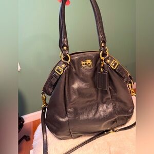 Coach Black Leather Lindsay Satchel with Gold Hardware
